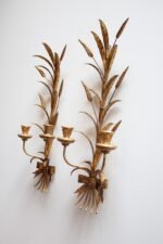 Pair of Vintage Italian Gilt Tole Florentine "Sheaf of Wheat" Sconces - Image 2
