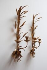 Pair of Vintage Italian Gilt Tole Florentine "Sheaf of Wheat" Sconces - Image 3