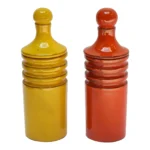 Set of Mid-Century Italian Modern Ceramic Lidded Jars/Canisters in Mustard Yellow and Orange