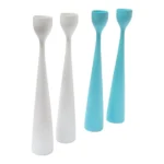 Set of Four Sculptural Danish Modern Turquoise and White Candlesticks
