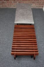 Italian Modernist Teak and Leather Bench by Inge and Luciano Rubino - Image 5