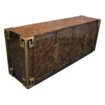 Vintage Elm Burl and Brass Greek Key Credenza by William Doezema for Mastercraft