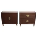 Set of Two Italian Modern Mahogany and Brass Nightstands by Longato Arredamenti