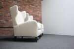Pair of Italian Modern Tall Wingback Arm Chairs in Bouclé and Walnut - Image 4