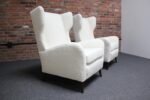 Pair of Italian Modern Tall Wingback Arm Chairs in Bouclé and Walnut - Image 3