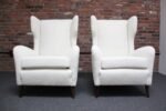 Pair of Italian Modern Tall Wingback Arm Chairs in Bouclé and Walnut - Image 5