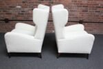 Pair of Italian Modern Tall Wingback Arm Chairs in Bouclé and Walnut - Image 7
