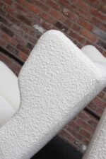 Pair of Italian Modern Tall Wingback Arm Chairs in Bouclé and Walnut - Image 14