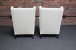 Pair of Italian Modern Tall Wingback Arm Chairs in Bouclé and Walnut - Image 9