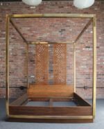 Vintage Brass and Mahogany Queen Canopy Bed Frame by Baker - Image 3