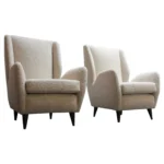 Pair of Sculptural Italian Modernist Bouclé Lounge Chairs by ISA Bergamo