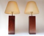Pair of Mid Century Modern Walnut Column Block-Form Table Lamps - Image 2