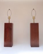 Pair of Mid Century Modern Walnut Column Block-Form Table Lamps - Image 3