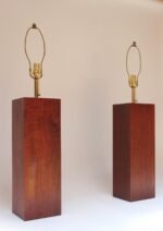 Pair of Mid Century Modern Walnut Column Block-Form Table Lamps - Image 9