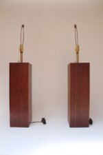 Pair of Mid Century Modern Walnut Column Block-Form Table Lamps - Image 4