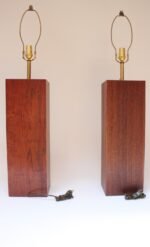 Pair of Mid Century Modern Walnut Column Block-Form Table Lamps - Image 7