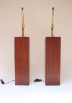 Pair of Mid Century Modern Walnut Column Block-Form Table Lamps - Image 6