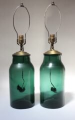 Pair of Vintage Green Blown Glass and Brass Table Lamps - Image 2
