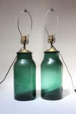 Pair of Vintage Green Blown Glass and Brass Table Lamps - Image 11