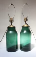 Pair of Vintage Green Blown Glass and Brass Table Lamps - Image 8