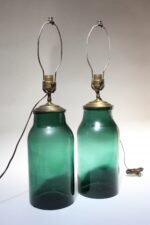 Pair of Vintage Green Blown Glass and Brass Table Lamps - Image 6