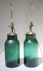 Pair of Vintage Green Blown Glass and Brass Table Lamps - Image 5
