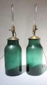 Pair of Vintage Green Blown Glass and Brass Table Lamps - Image 4