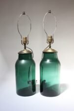 Pair of Vintage Green Blown Glass and Brass Table Lamps - Image 9