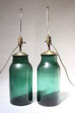 Pair of Vintage Green Blown Glass and Brass Table Lamps - Image 3