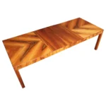 Vintage Italian Walnut Parsons Style Chevron Dining Table with Two Leaves