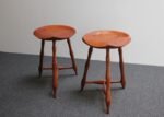 Pair of Vintage Studio Craft Windsor-Style Three Legged Low Stools in Cherrywood - Image 2