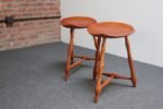 Pair of Vintage Studio Craft Windsor-Style Three Legged Low Stools in Cherrywood - Image 4