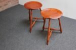 Pair of Vintage Studio Craft Windsor-Style Three Legged Low Stools in Cherrywood - Image 5