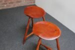 Pair of Vintage Studio Craft Windsor-Style Three Legged Low Stools in Cherrywood - Image 22
