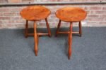 Pair of Vintage Studio Craft Windsor-Style Three Legged Low Stools in Cherrywood - Image 3