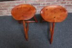 Pair of Vintage Studio Craft Windsor-Style Three Legged Low Stools in Cherrywood - Image 15