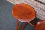 Pair of Vintage Studio Craft Windsor-Style Three Legged Low Stools in Cherrywood - Image 27