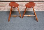 Pair of Vintage Studio Craft Windsor-Style Three Legged Low Stools in Cherrywood - Image 17