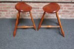 Pair of Vintage Studio Craft Windsor-Style Three Legged Low Stools in Cherrywood - Image 16