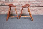 Pair of Vintage Studio Craft Windsor-Style Three Legged Low Stools in Cherrywood - Image 9