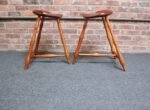 Pair of Vintage Studio Craft Windsor-Style Three Legged Low Stools in Cherrywood - Image 8