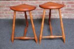 Pair of Vintage Studio Craft Windsor-Style Three Legged Low Stools in Cherrywood - Image 18