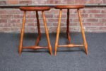 Pair of Vintage Studio Craft Windsor-Style Three Legged Low Stools in Cherrywood - Image 19