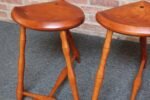 Pair of Vintage Studio Craft Windsor-Style Three Legged Low Stools in Cherrywood - Image 24