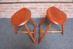 Pair of Vintage Studio Craft Windsor-Style Three Legged Low Stools in Cherrywood - Image 11