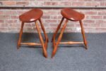Pair of Vintage Studio Craft Windsor-Style Three Legged Low Stools in Cherrywood - Image 10
