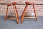 Pair of Vintage Studio Craft Windsor-Style Three Legged Low Stools in Cherrywood - Image 14