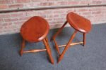 Pair of Vintage Studio Craft Windsor-Style Three Legged Low Stools in Cherrywood - Image 12