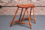 Pair of Vintage Studio Craft Windsor-Style Three Legged Low Stools in Cherrywood - Image 7