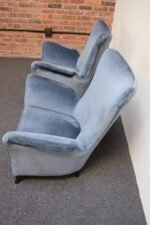Pair of Mid-Century Italian Modern Blue Velvet Sculptural Wingback Lounge Chairs - Image 13